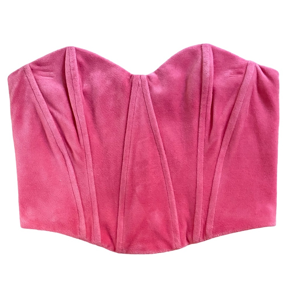 Juicy Couture Y2K Velvet Pink Corset Bustier Crop Top Bedazzled Zipper Rare 4